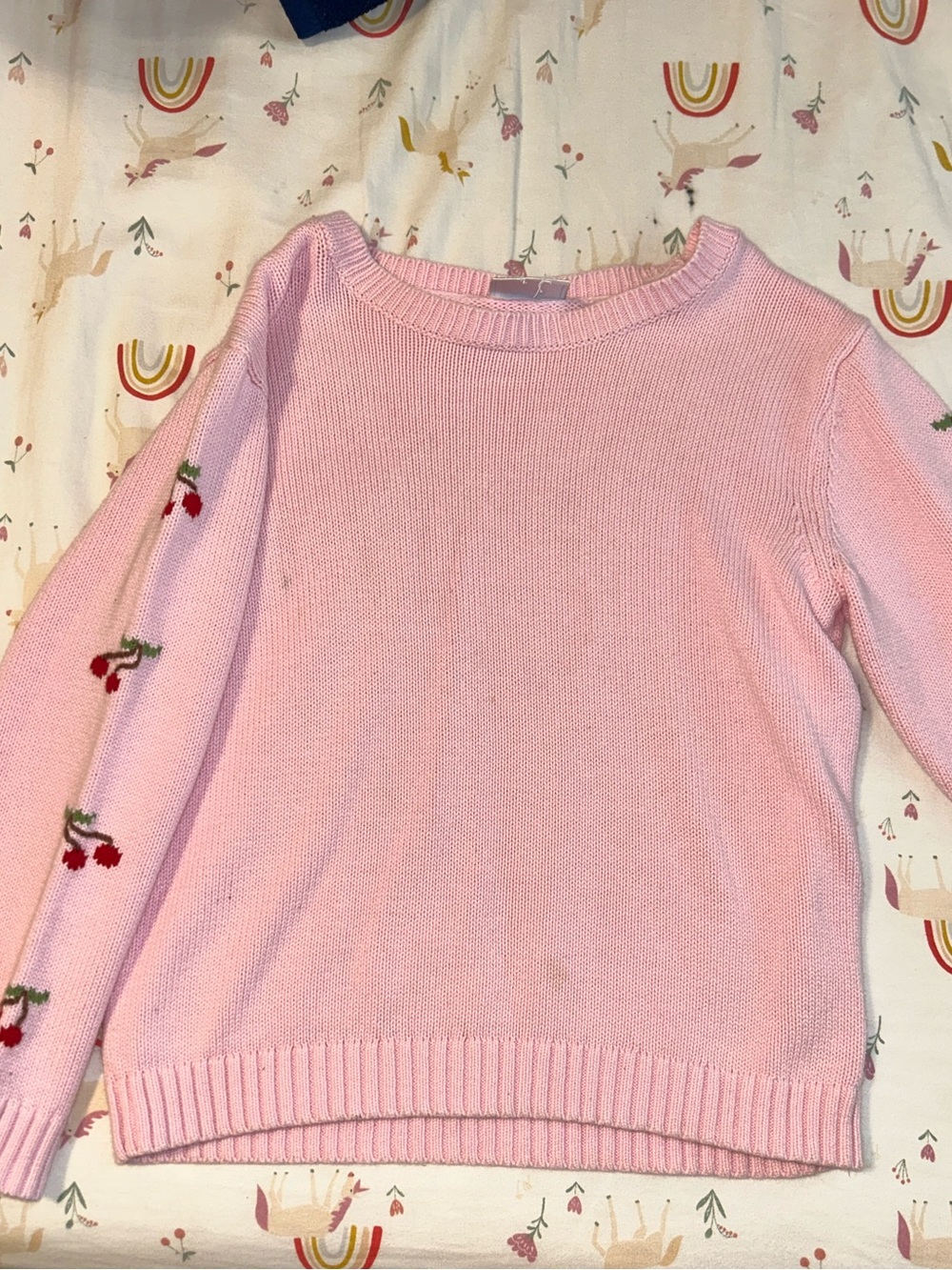 Little English Pink Knit Sweater with Cherry Embroidery